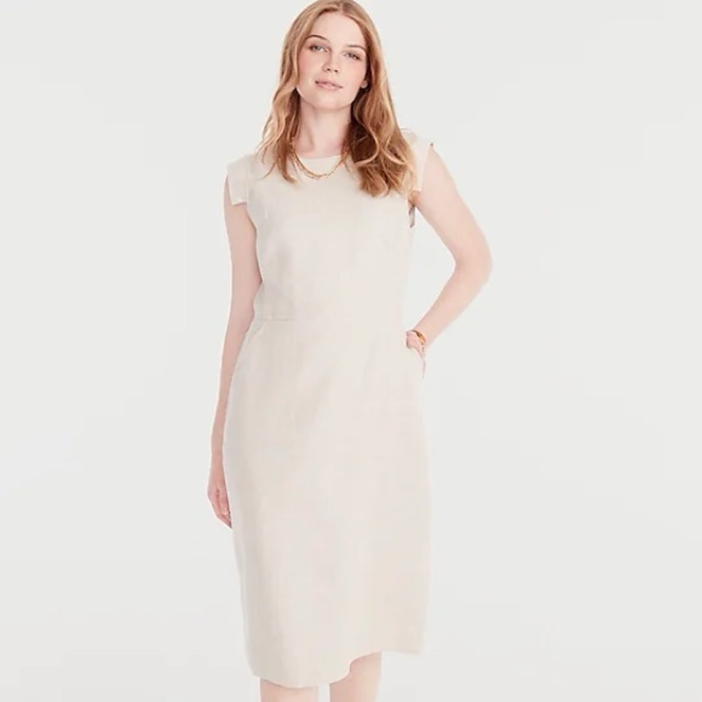 J. Crew Linen Blend Cap Sleeve Resume Sheath Dress in Light Tan/Natural